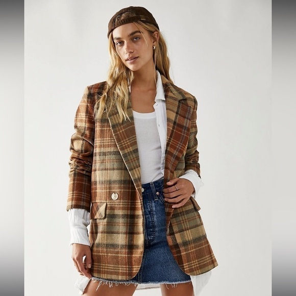 Free People Jackets & Blazers - NWOT Free People Mari Plaid blazer oversized